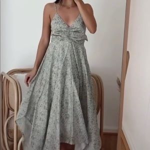 Sage green and blue midi dress